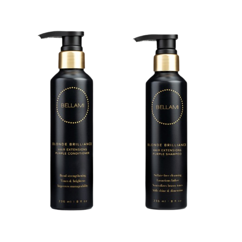 Du nettoyant avec shampoing et après-shampoing Bellami de la Boutique Flair, salon d'extensions capillaires à Blainville.